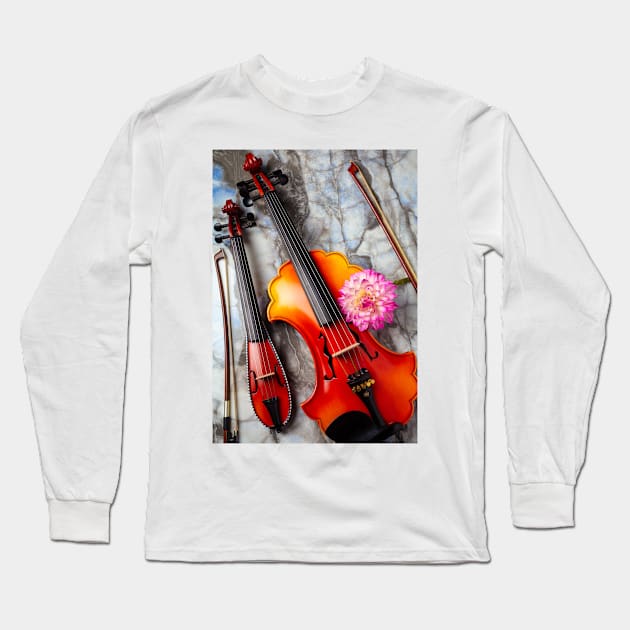 Baroque And pocket Violin With pink Dahlia Long Sleeve T-Shirt by photogarry